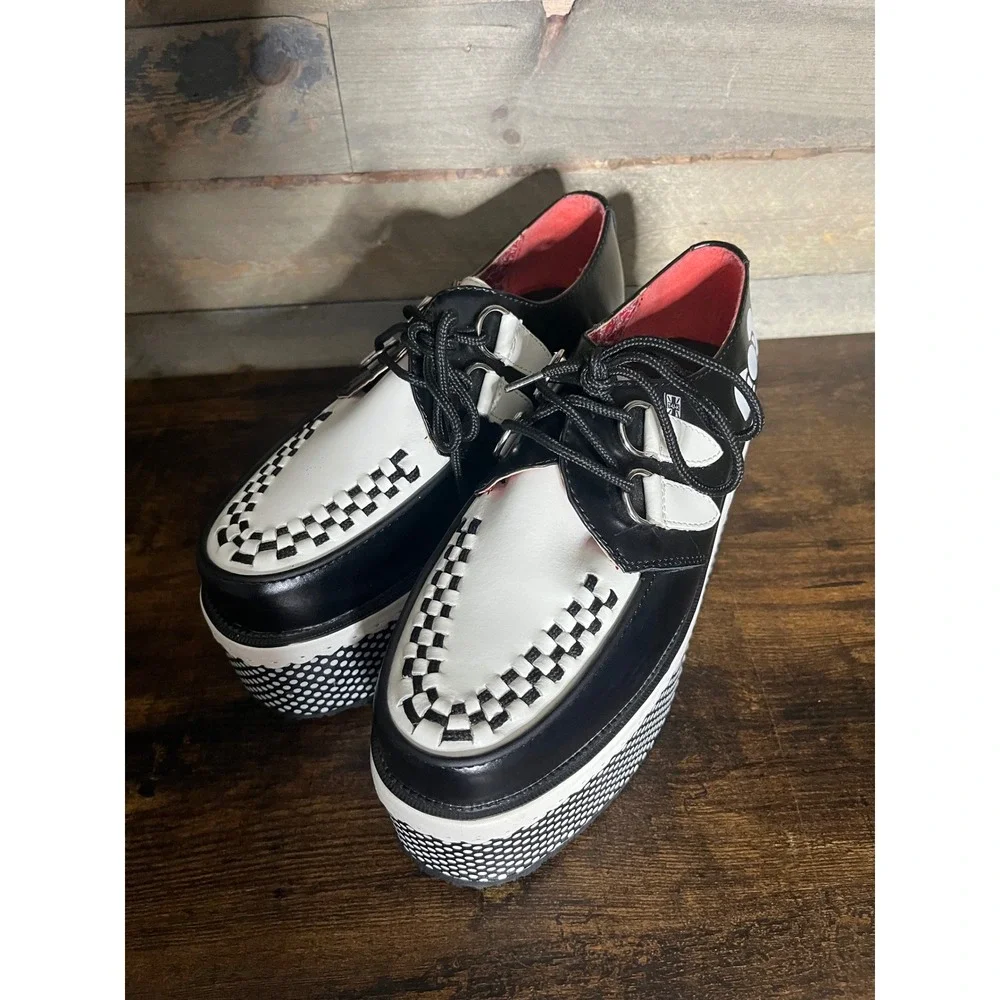 T.U.K. Hello Kitty Platform Creepers Black White Polka Dot Bow Shoes Womens 9